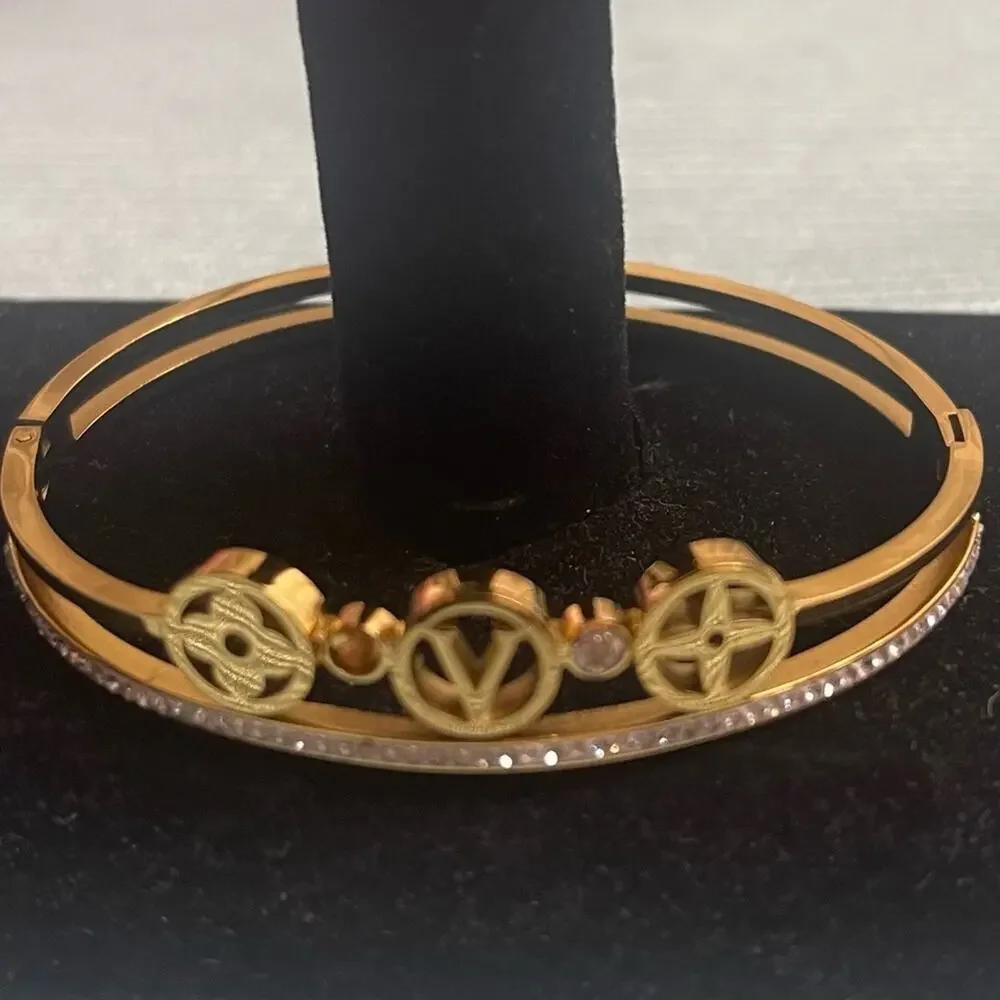 Designer Gold Plated Flower Leaf Bangle Bracelet